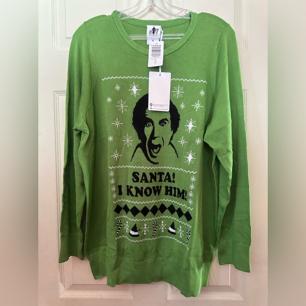 TORRID LIMITED EDITION ELF CHRISTMAS SWEATER: GREEN: NEW WITH TAGS: SIZE 0 (L)
